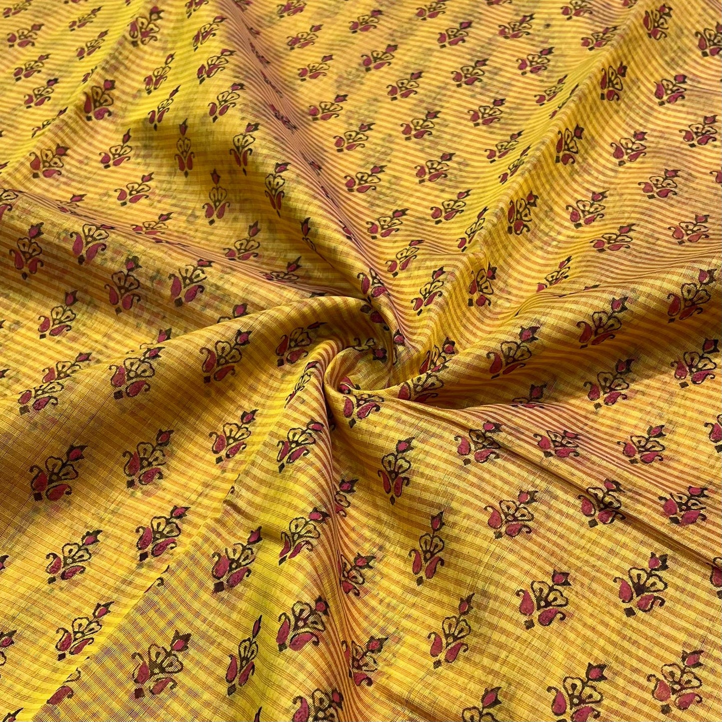 MAHESHWARI HANDWOVEN YELLOW HANDBLOCKED PRINT SAREE