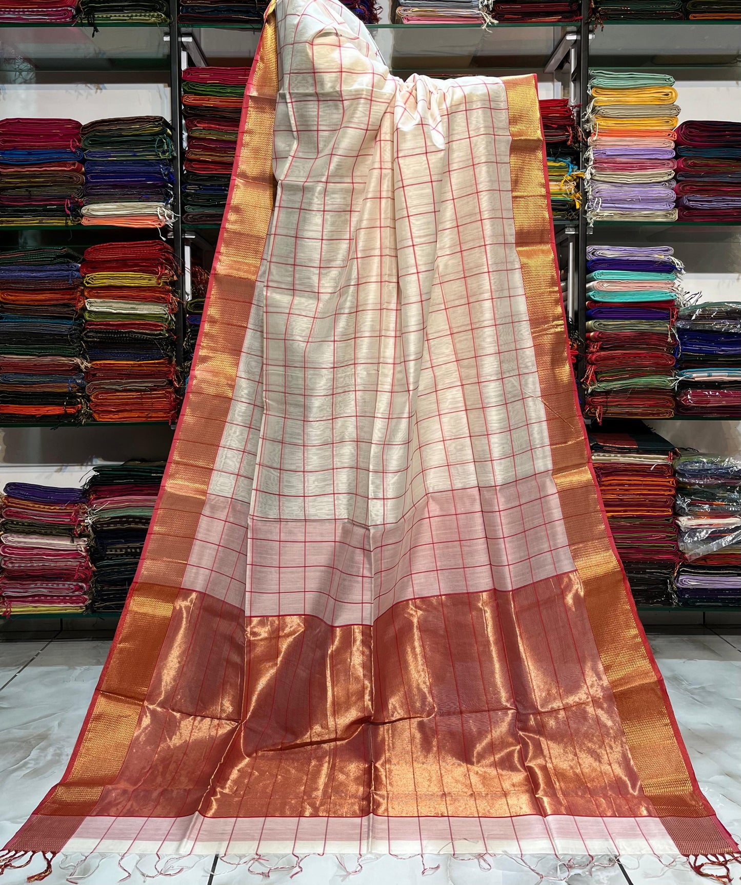 MAHESHWARI HANDWOVEN BOX CHECKS SAREE