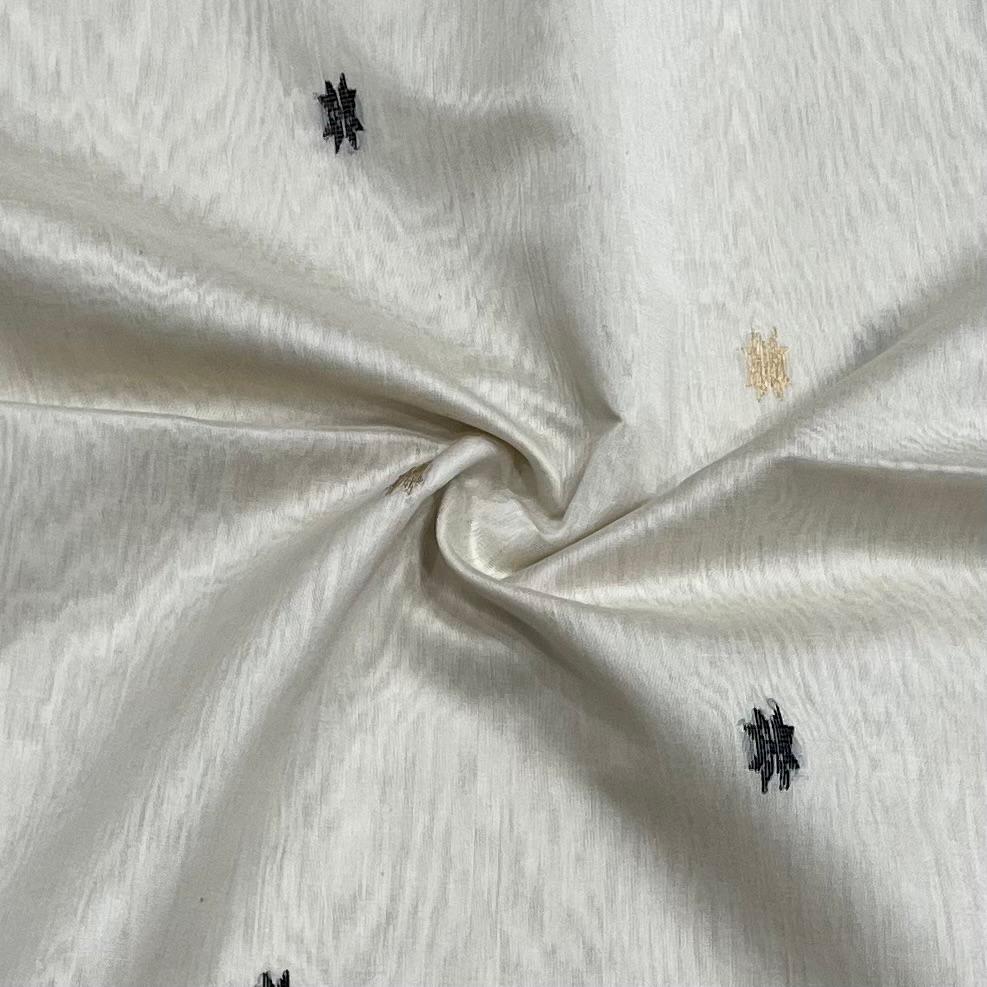 MAHESHWARI HANDWOVEN STAR BUTI WHITE BLACK SAREE