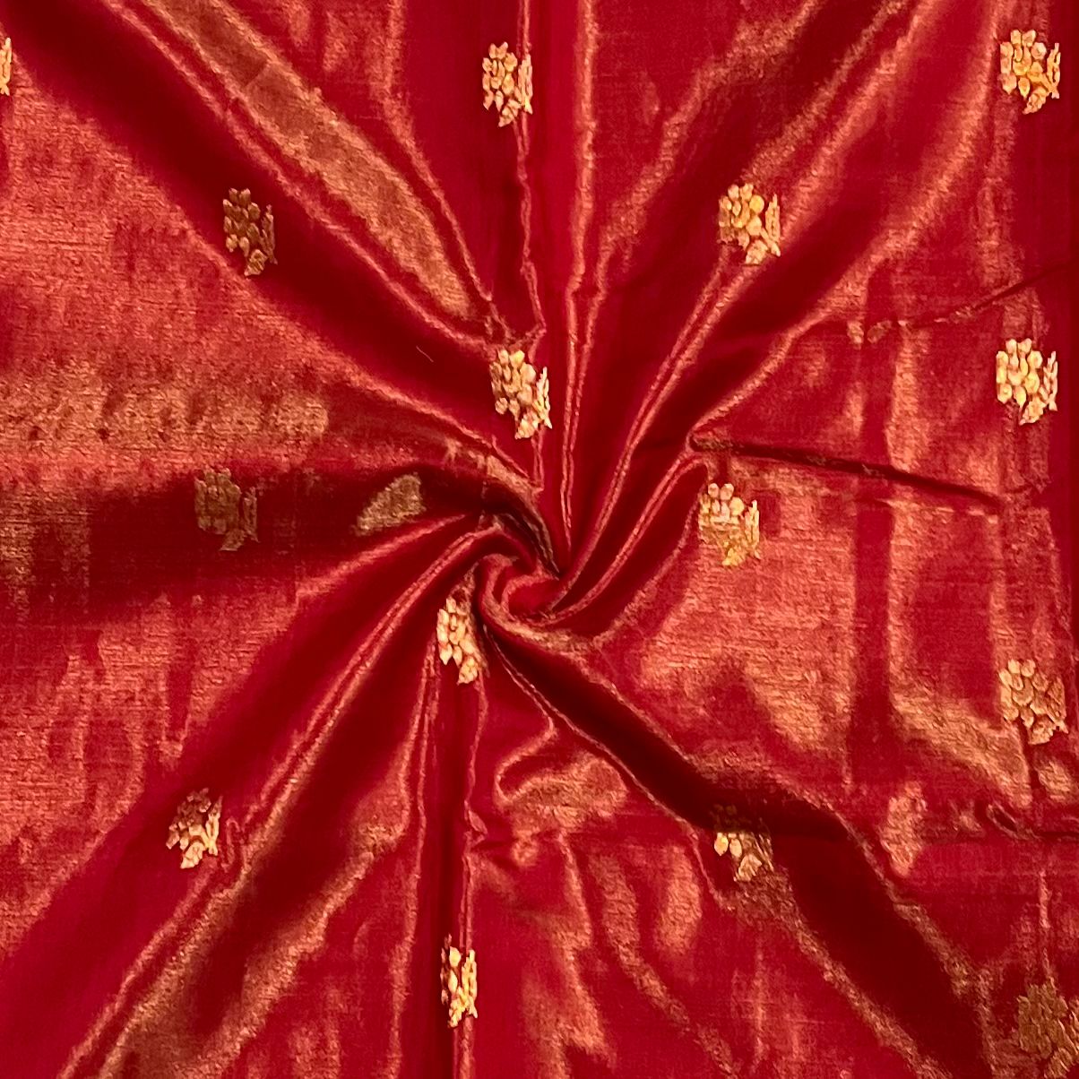 MAHESHWARI HANDWOVEN TISSUE ROSE RED COLOUR SAREE