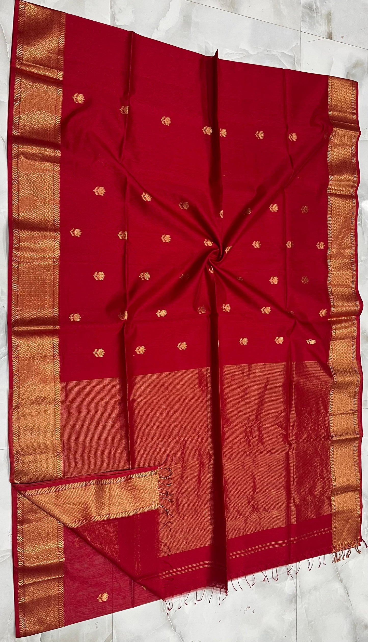 MAHESHWARI HANDWOVEN ALL OVER LOTUS RED SAREE