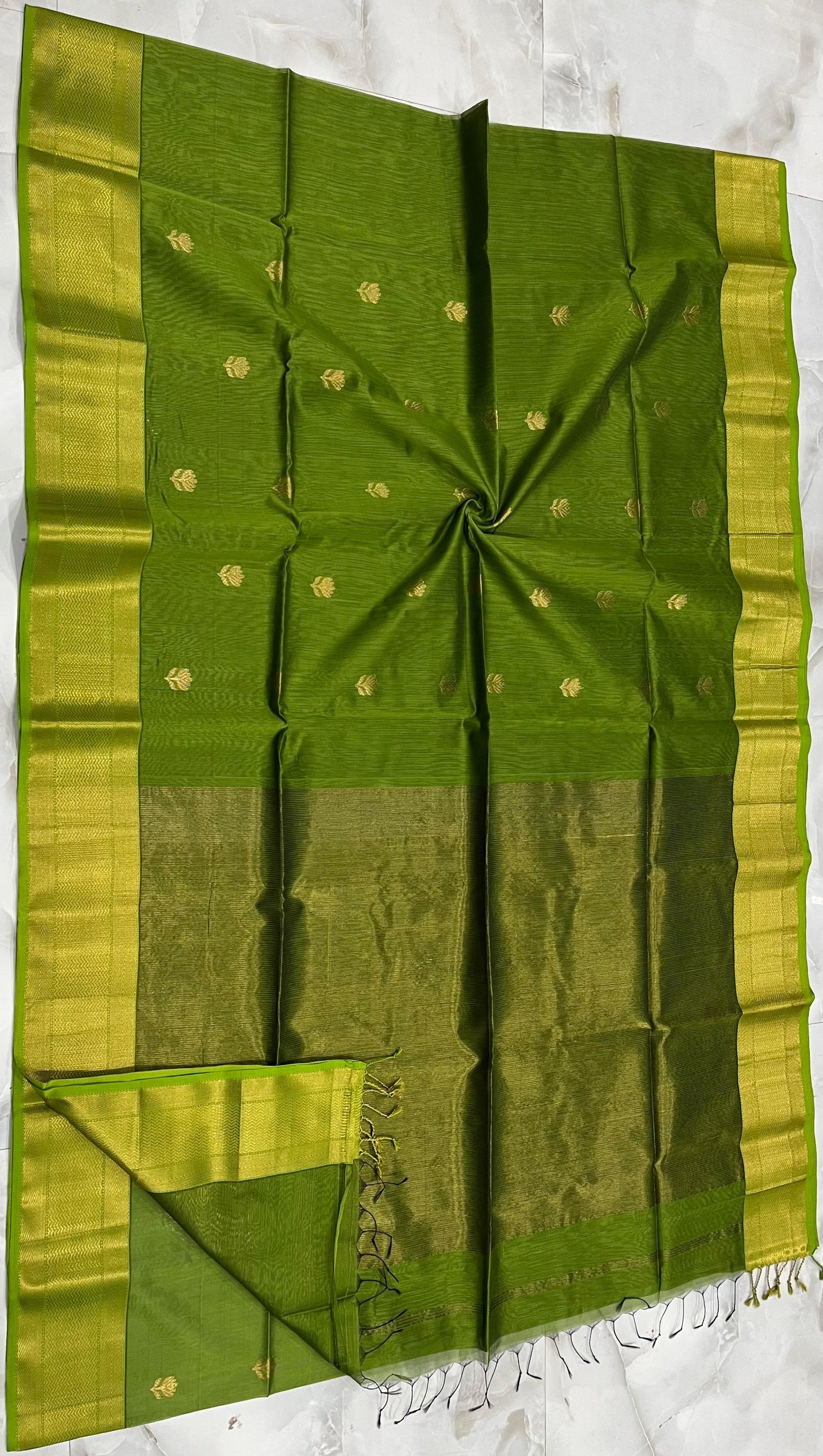 MAHESHWARI HANDWOVEN ALL OVER LOTUS GREEN SAREE