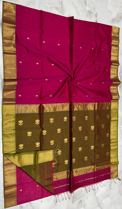 MAHESHWARI HANDWOVEN LOTUS PALLU RANI SAREE