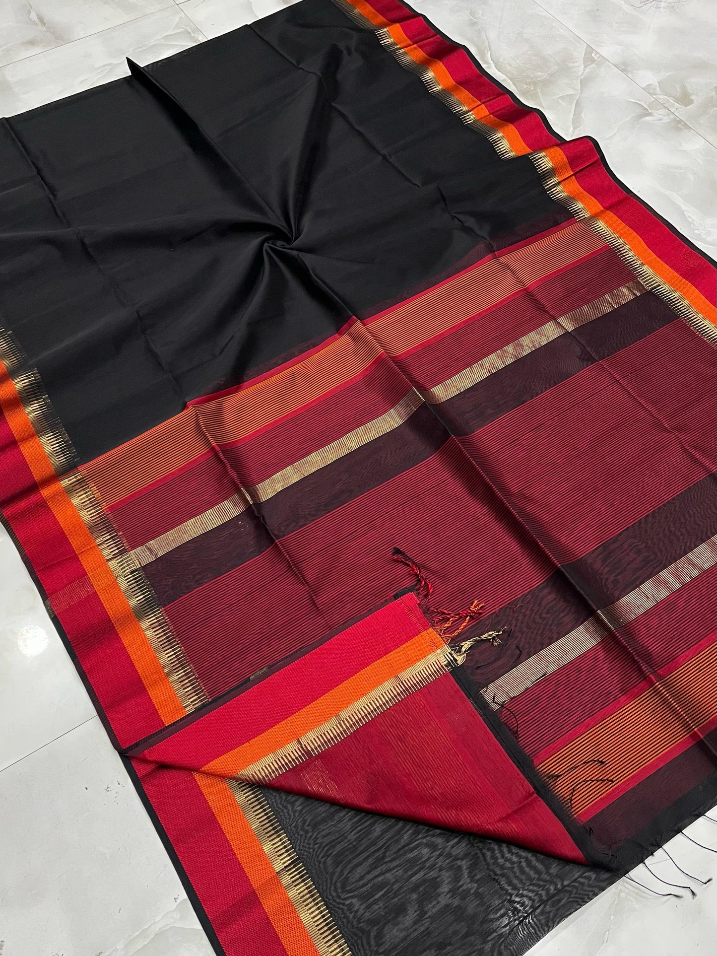 MULTI BORDER BLACK SAREE