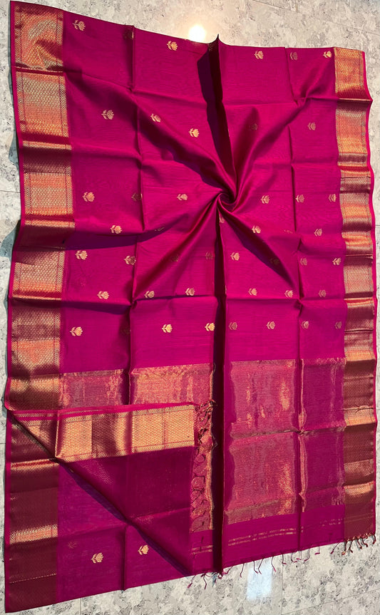 MAHESHWARI HANDWOVEN ALL OVER LOTUS RANI SAREE