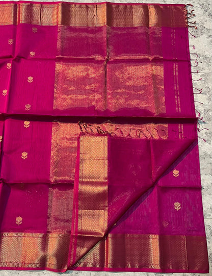MAHESHWARI HANDWOVEN ALL OVER LOTUS RANI SAREE