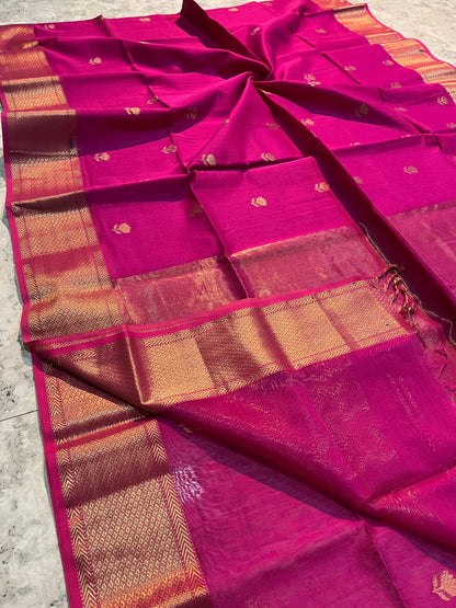 MAHESHWARI HANDWOVEN ALL OVER LOTUS RANI SAREE