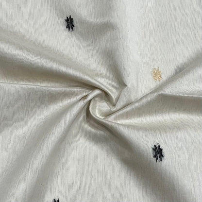 MAHESHWARI HANDWOVEN STAR BUTI WHITE BLACK SAREE