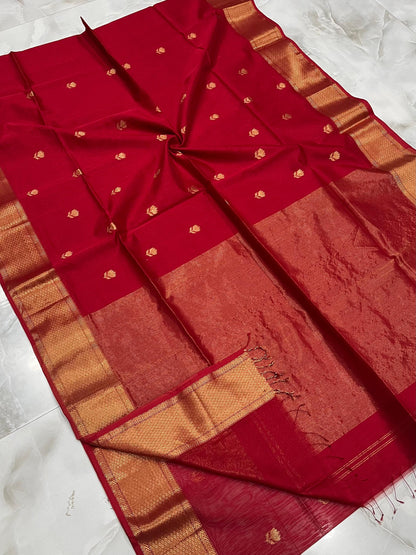 MAHESHWARI HANDWOVEN ALL OVER LOTUS RED SAREE