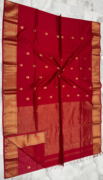 MAHESHWARI HANDWOVEN ALL OVER LOTUS RED SAREE