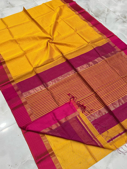 Maheshwari Handwoven SIRIN RASTA YELLOW SAREE