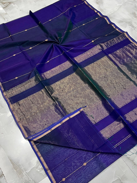 MAHESHWARI HANDWOVEN ZARI LINE BUTI JAMLI SAREE