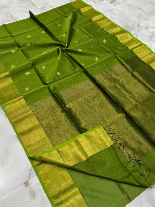 MAHESHWARI HANDWOVEN ALL OVER LOTUS GREEN SAREE