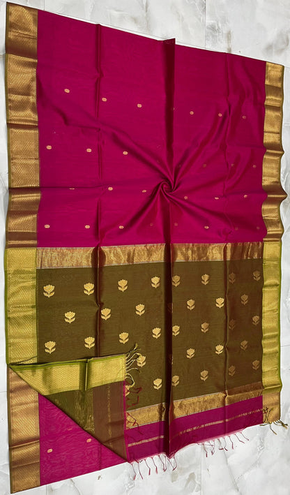 MAHESHWARI HANDWOVEN LOTUS PALLU RANI SAREE