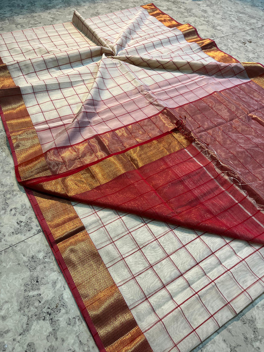MAHESHWARI HANDWOVEN BOX CHECKS SAREE
