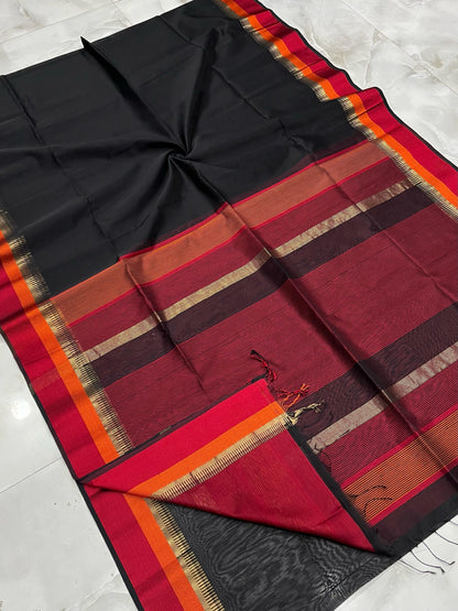 MULTI BORDER BLACK SAREE