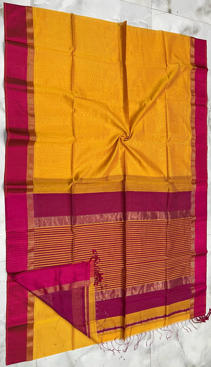 Maheshwari Handwoven SIRIN RASTA YELLOW SAREE