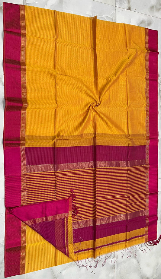 Maheshwari Handwoven SIRIN RASTA YELLOW SAREE