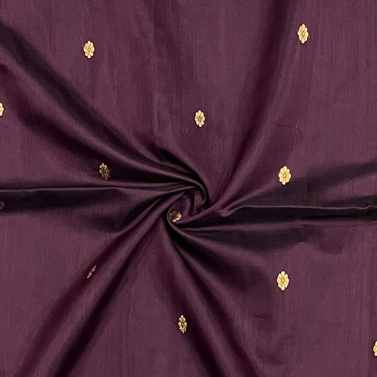Maheshwari Handwoven Rewa Border Buti Wine Color Saree