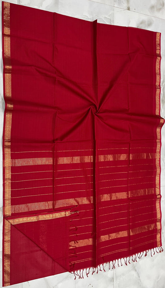 MAHESHWARI HANDWOVEN SMALL BORDER CHECKS RED SAREE