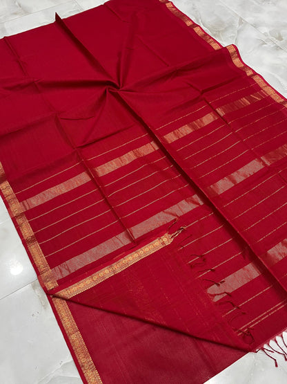 MAHESHWARI HANDWOVEN SMALL BORDER CHECKS RED SAREE