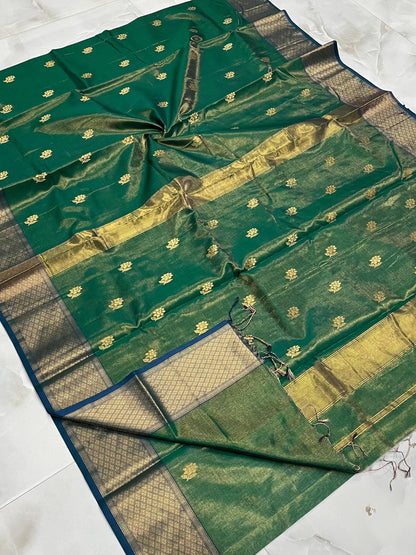 MAHESHWARI HANDWOVEN TISSUE ROSE RED COLOUR SAREE