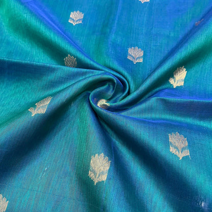 MAHESHWARI HANDWOVEN DUAL TONE GREEN ALL OVER LOTUS SAREE