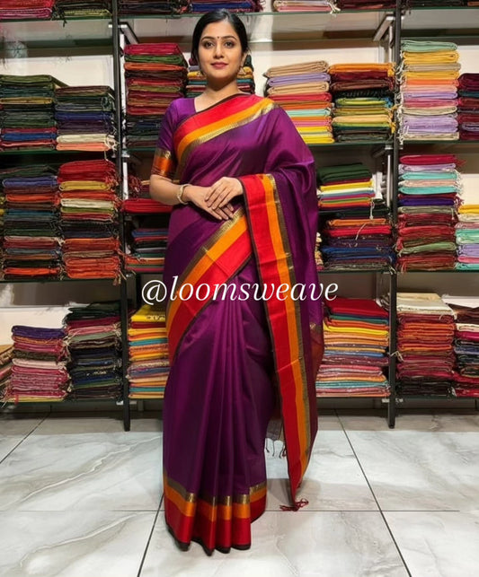 MULTI BORDER Magenta Colour SAREE