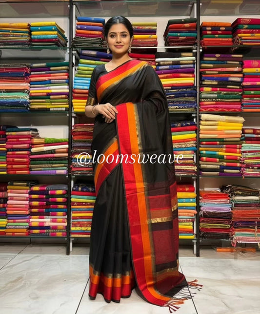 MULTI BORDER BLACK SAREE