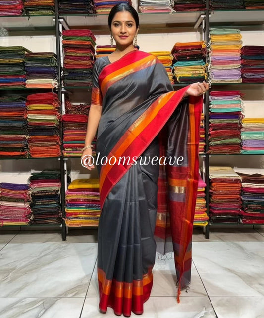 MULTI BORDER Grey Colour SAREE